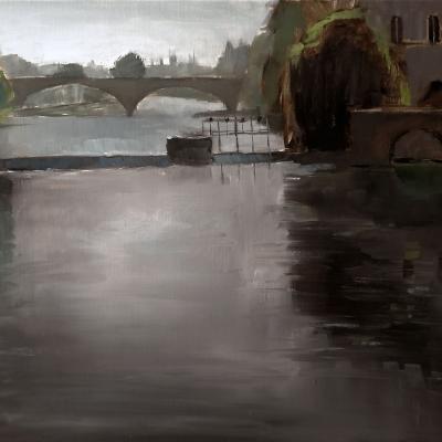 Petit matin sur Solesmes (huile sur toile, 65x55)