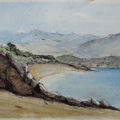 Plage Corse 1 (dessin aquarellé)