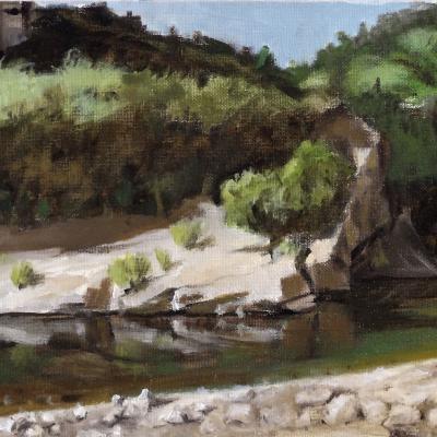 Le gardon à Collias (huile,30x20)