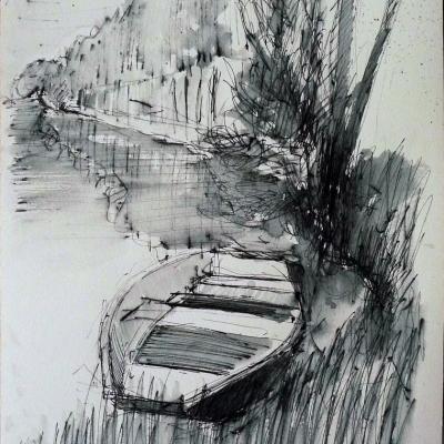 Bords de Sarthe (Dessin aquarellé)