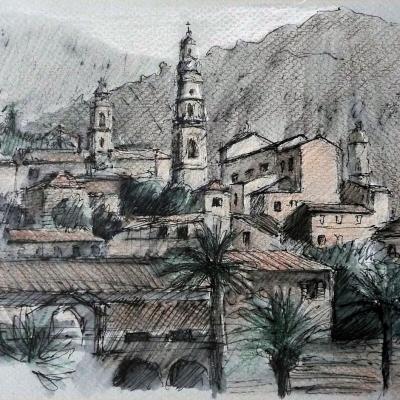 Vue de Menton (Dessin aquarellé)