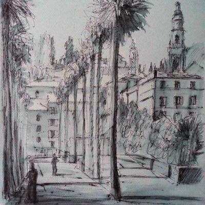 Soleil de Menton (dessin aquarellé)