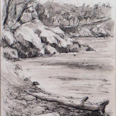 Les rochers blancs ( encre/lavis, 30x40 )