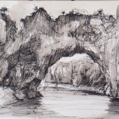 Le pont d'arc (encre+ lavis, 30x40)